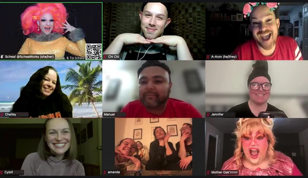 Schwa de Vivre hosting virtual drag bingo for corporate team